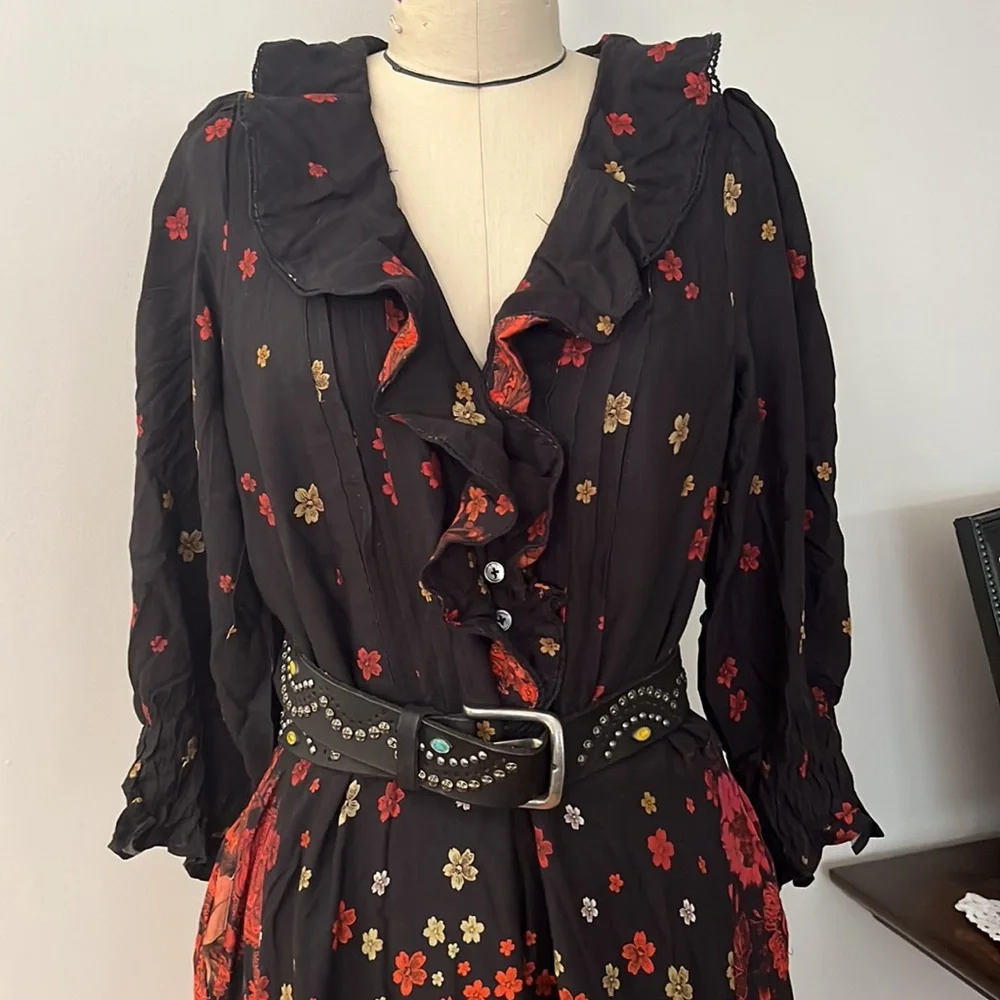 Free People Talsey Black Floral Maxi Dress Size X-Small - Picture 7 of 12